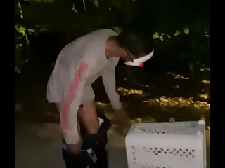 Married Twink Stripping naked outside at night